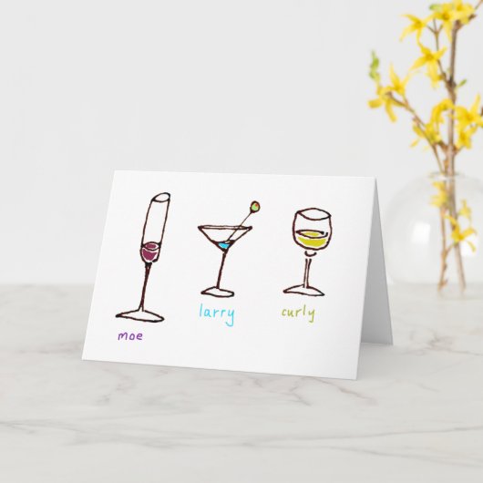 Three Cartoon Drinks Stooges Folded Greeting Card カード (黄色い花)