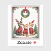 Three Cat Funny Christmas Cat Ugly Xmas Sweater Me シール (シート)