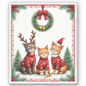 Three Cat Funny Christmas Cat Ugly Xmas Sweater Me シール (正面)