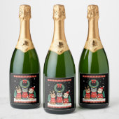 Three Cat Funny Christmas Cat Ugly Xmas Sweater Me スパークリングワインラベル (ボトル)