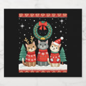 Three Cat Funny Christmas Cat Ugly Xmas Sweater Me スパークリングワインラベル (シングルラベル)