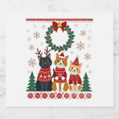 Three Cat Funny Christmas Cat Ugly Xmas Sweater Me スパークリングワインラベル (シングルラベル)
