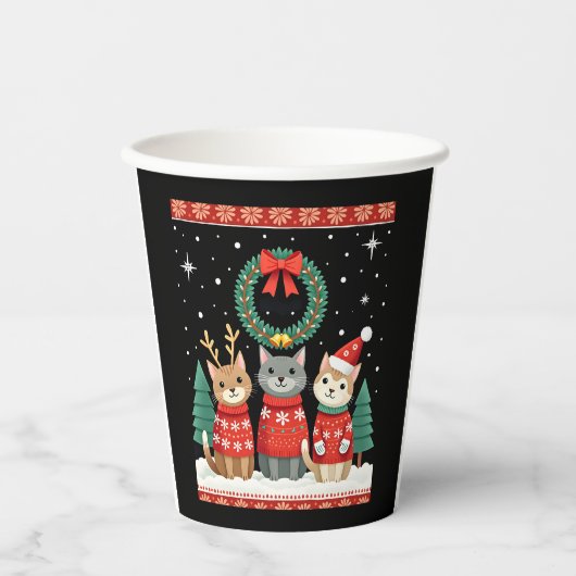 Three Cat Funny Christmas Cat Ugly Xmas Sweater Me 紙コップ (正面)