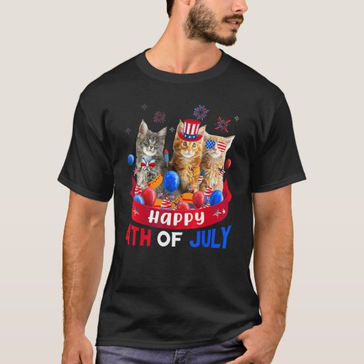 Three Cat Happy 4th Of July Balloon  Independence  Tシャツ (正面)