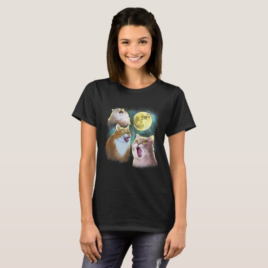 Three Cat Moon 3 Wolfs Funny Parody Tシャツ (正面フル)