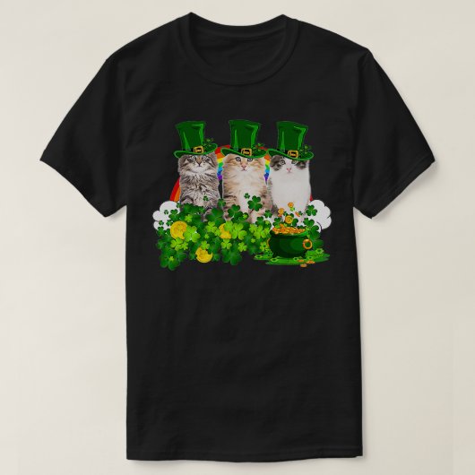 Three Cat Shamrock St Patricks Day Meowy Irish Gif Tシャツ (デザイン正面)