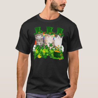 Three Cat Shamrock St Patricks Day Meowy Irish Gif Tシャツ