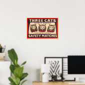 Three Cats Safety Matches Label ポスター (ホームオフィス)