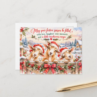 Three Cheeky Christmas Goats – Festive Watercolour シーズンポストカード