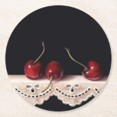 Three Cherries on lace Coaster ラウンドペーパーコースター (正面)