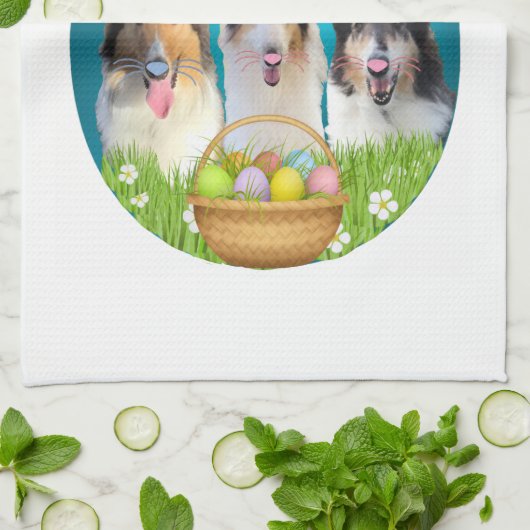 Three Collie Bunny キッチンタオル (折り畳み)