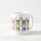Three Colorful Cartoon Donkeys in Watercolor Style コーヒーマグカップ (正面右)