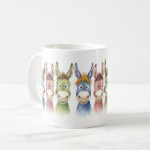 Three Colorful Cartoon Donkeys in Watercolor Style コーヒーマグカップ (正面左)