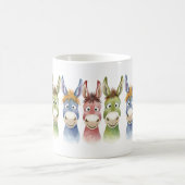 Three Colorful Cartoon Donkeys in Watercolor Style コーヒーマグカップ (中央)