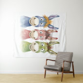 Three Colorful Cartoon Donkeys in Watercolor Style タペストリー (インサイチュ(横))
