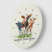 Three Cows Humorous Personalized  ラージ壁時計 (傾斜)