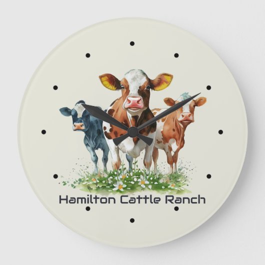 Three Cows Humorous Personalized  ラージ壁時計 (正面)