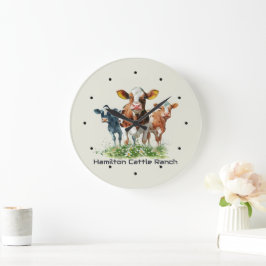 Three Cows Humorous Personalized  ラージ壁時計