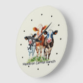 Three Cows Humorous Personalized  ラージ壁時計 (傾斜)