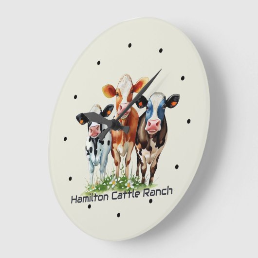 Three Cows Humorous Personalized  ラージ壁時計 (傾斜)