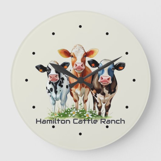 Three Cows Humorous Personalized  ラージ壁時計 (正面)