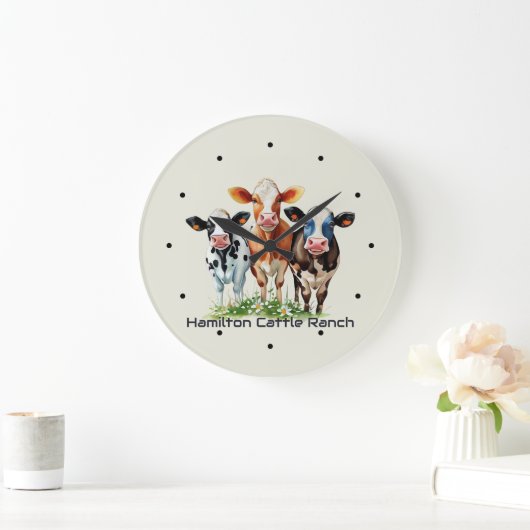 Three Cows Humorous Personalized  ラージ壁時計 (ホーム)