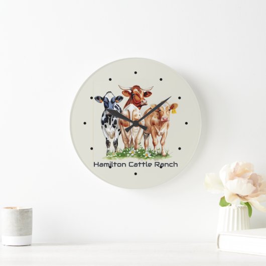 Three Cows Humorous Personalized  ラージ壁時計 (ホーム)
