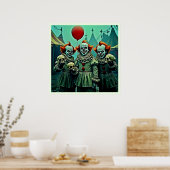 Three Creepy Clowns Skull Fear Design ポスター (キッチン)