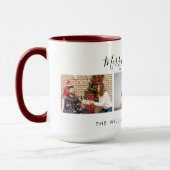 Three Custom Photo Collage & Text Merry Christmas マグカップ (左)