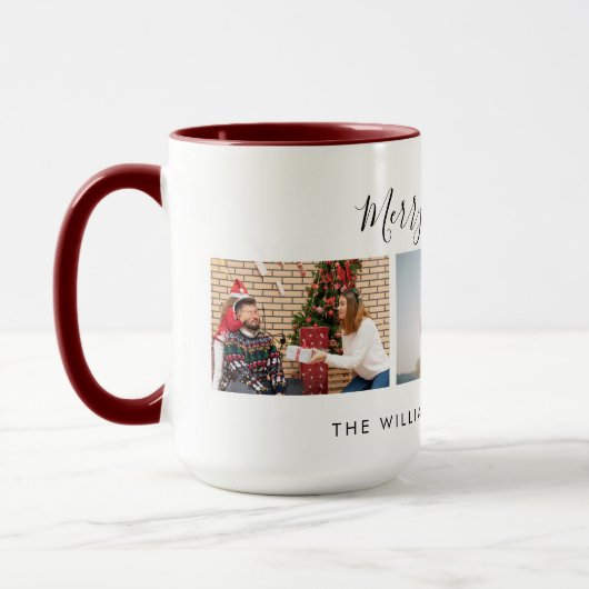 Three Custom Photo Collage & Text Merry Christmas マグカップ (左)