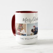 Three Custom Photo Collage & Text Merry Christmas マグカップ (正面左)
