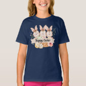 Three Cute Bunnies Happy Easter Girls T-Shirt Tシャツ (正面)