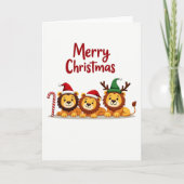 Three Cute Lion Cubs Christmas Card with Reindeer カード (正面)