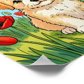 Three Cute Puppies & Red Poppies ポスター (角)