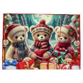 Three Cute Teddy Bears Merry Christmas ラージペーパーバッグ (裏面)