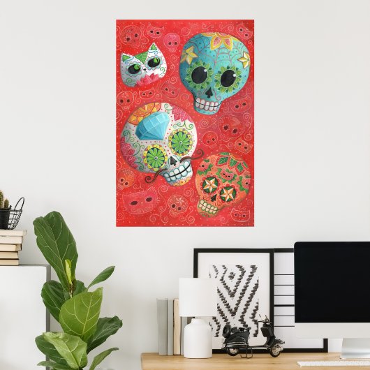 Three Day of The Dead Skulls ポスター (ホームオフィス)