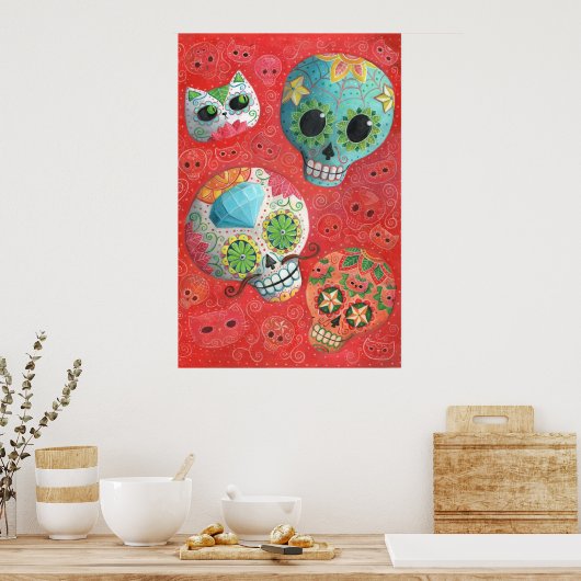 Three Day of The Dead Skulls ポスター (キッチン)