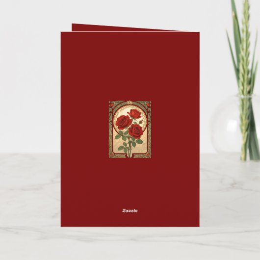 Three Deep Red Roses Art Nouveau Style カード (裏面)