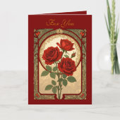 Three Deep Red Roses Art Nouveau Style カード (正面)