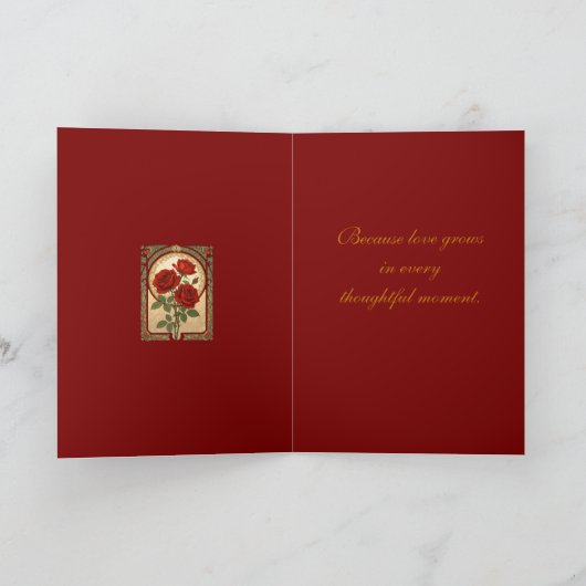 Three Deep Red Roses Art Nouveau Style カード (内部)