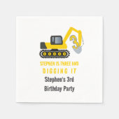 Three & Digging it 建設 3歳の誕生日パーティー スタンダードカクテルナプキン (正面)