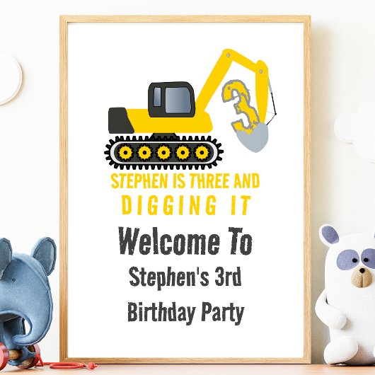 Three & Digging it 3rd Birthday Party Welcome ポスター