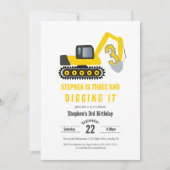 Three & Digging it Construction 3rd Birthday 招待状 (正面)
