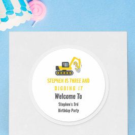 Three & Digging it Construction 3rd Birthday Party ラウンドシール