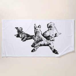 Three Dogs Beach Towel – Lying Dog Trio in Ink ビーチタオル