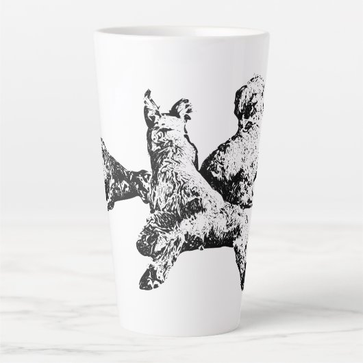Three Dogs Mug – Lying Trio in Black Ink カフェラテマグ (正面)