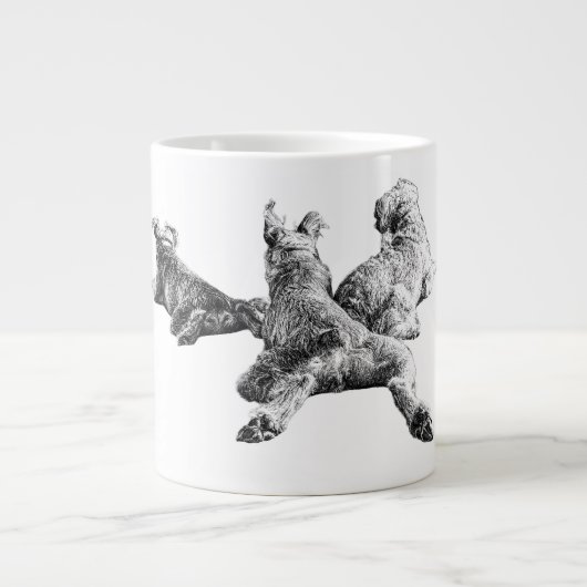 Three Dogs Mug – Resting Companions in Ink Style ジャンボコーヒーマグカップ (正面)