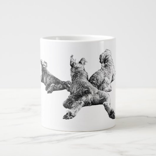 Three Dogs Mug – Resting Companions in Ink Style ジャンボコーヒーマグカップ (正面)