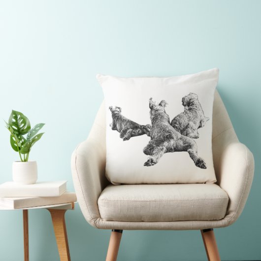 Three Dogs Pillow – Resting Trio in Ink Linework クッション (椅子)