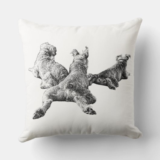 Three Dogs Pillow – Resting Trio in Ink Linework クッション (裏面)